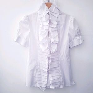 Small ruffle collar button up work business top